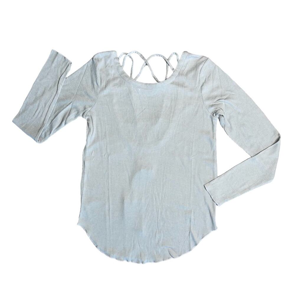NWT CHASER Gray Ribbed Long Sleeve La Criss Cross Shirt Women’s Size Medium